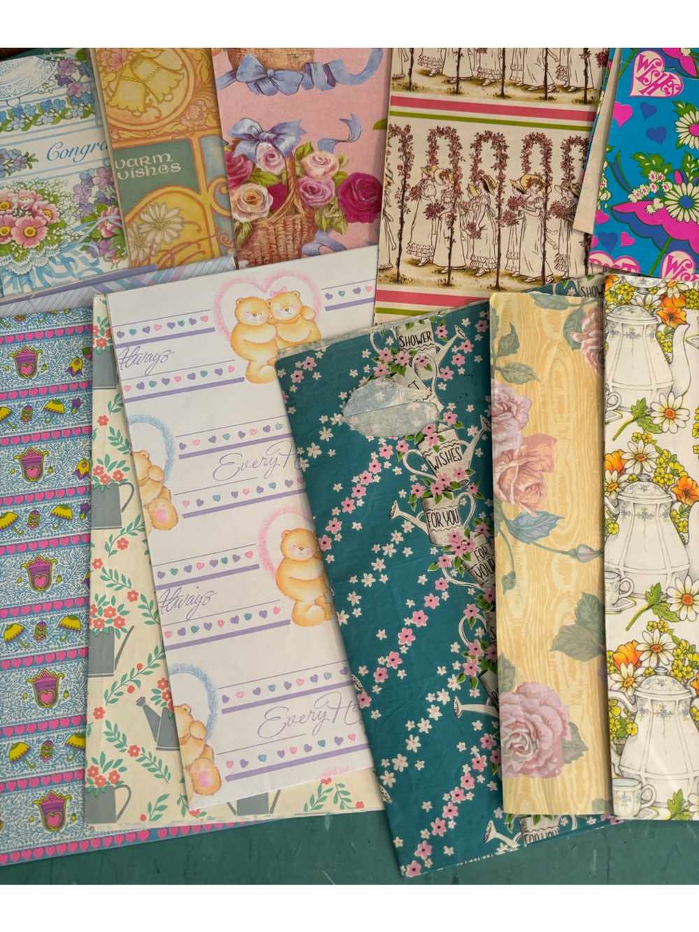 Vintage gift wrap floral congrats shower assorted wrapping paper ephemera lot - Picture 3 of 5